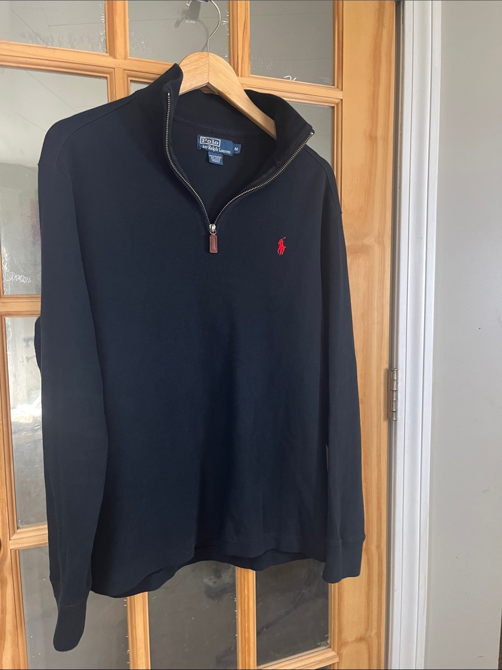 Polo Ralph Lauren 1/4 Zip Cotton ribbed Sweater Size medium navy blue EUC - Picture 7 of 7